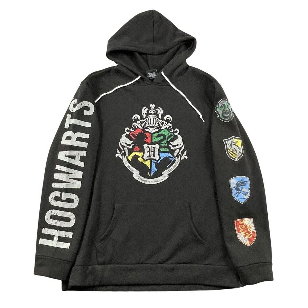 Harry Potter Hoodie Mens XL Black Hogwarts‎ Pullover w/ Drawstring